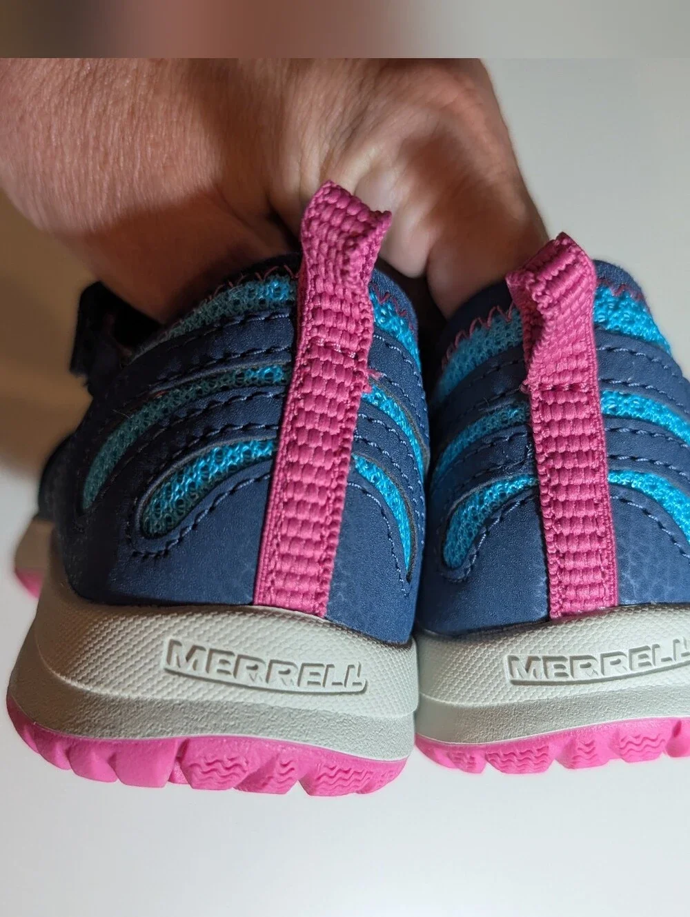 Merrell Hydro Lily Kid Size 1 Navy/Teal Sport Sandal with Pink Accents